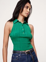 Crinkle Knit Sleeveless Polo
