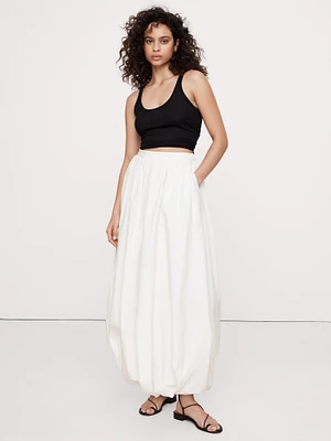 Cotton Poplin Bubble-Hem Maxi Skirt