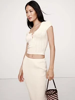 Crinkle Knit Cap-Sleeve Henley