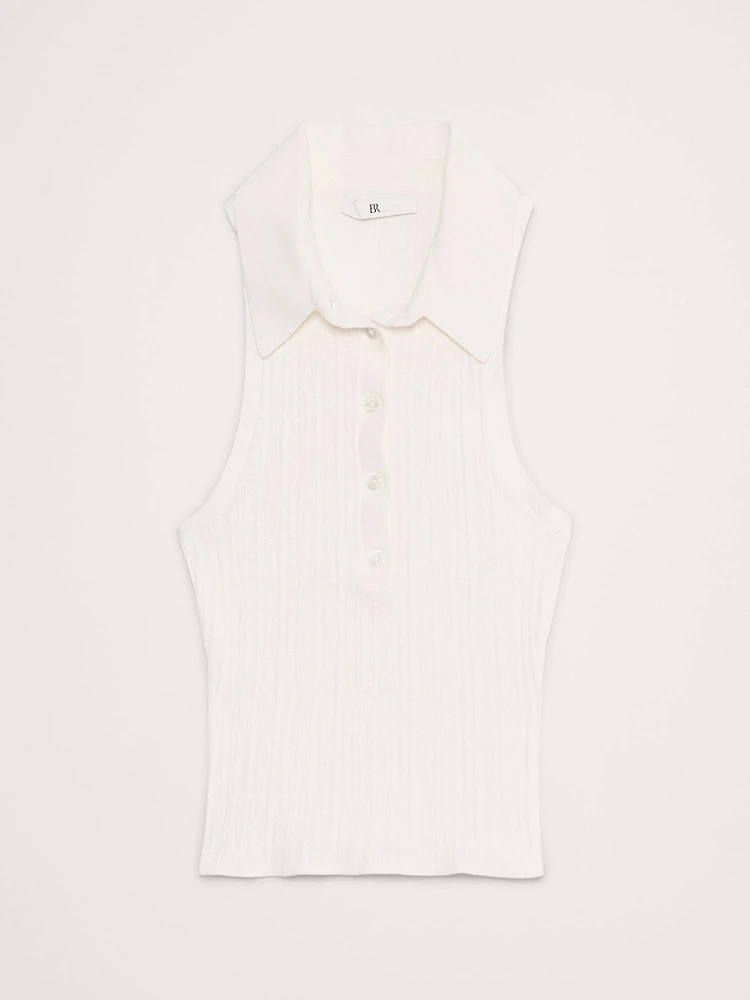 Crinkle Knit Sleeveless Polo