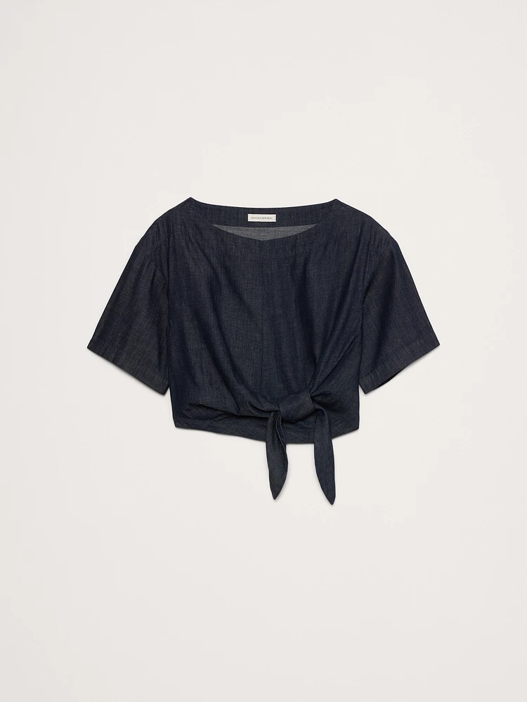 Denim Cropped Tie T-Shirt