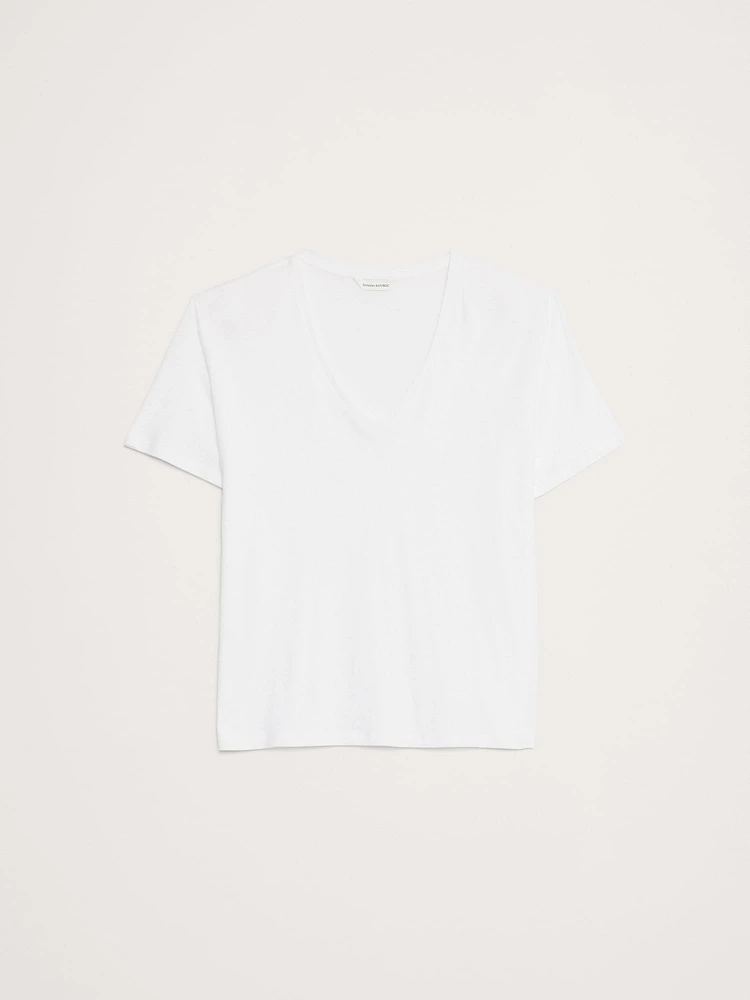 Oversized Cotton-Silk V-Neck T-Shirt