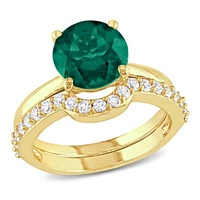 Lab Created Emerald and White Sapphire Bridal Ring Set 10K Yellow Gold