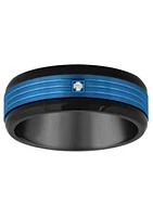 Men's Blue and Black Ion-Plated Stainless Steel Cubic Zirconia Wedding Band
