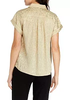 Women's Short Sleeve Woven Jacquard Button Down