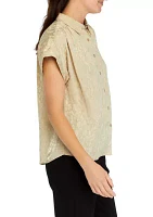 Women's Short Sleeve Woven Jacquard Button Down