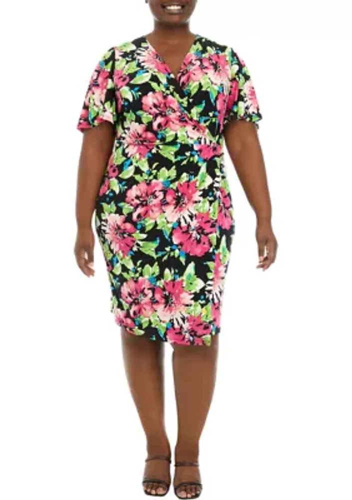 Plus Signature Wrap Dress with Flutter Sleeves