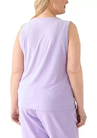 Plus Sleeveless Jeweled Pleat Neck  Top