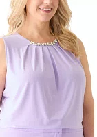 Plus Sleeveless Jeweled Pleat Neck  Top