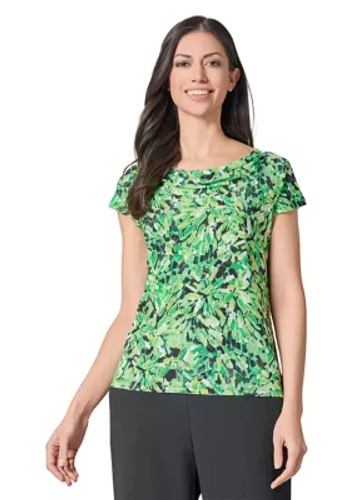Women's Starburst Printed Cowl Neck Knit Top