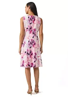 Petite Sleeveless Multi Seam Printed Fit and Flare Dress