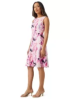 Petite Sleeveless Multi Seam Printed Fit and Flare Dress