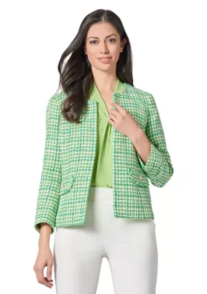 Women's Tweed Open Front Jacket with Fringe Pockets