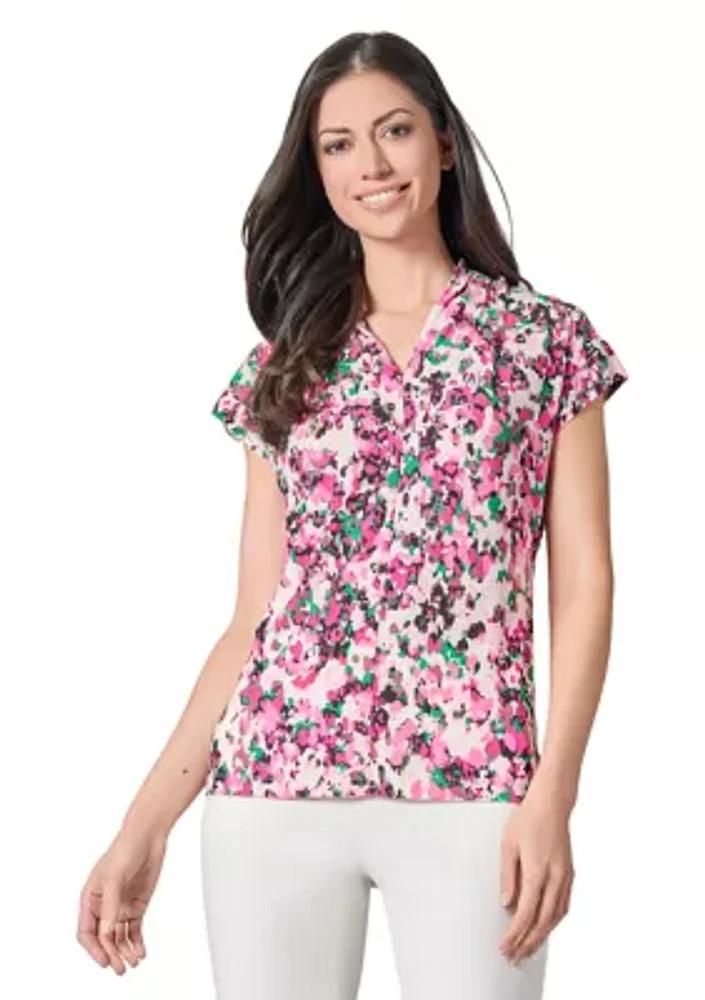Petite Multi Printed V-Neck Knit Top