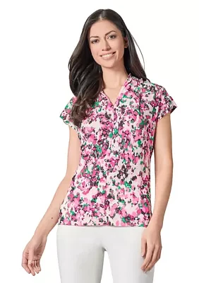 Petite Multi Printed V-Neck Knit Top