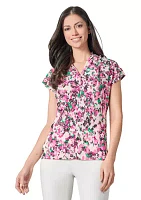 Petite Multi Printed V-Neck Knit Top