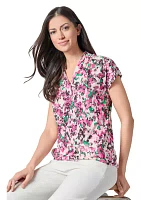 Petite Multi Printed V-Neck Knit Top