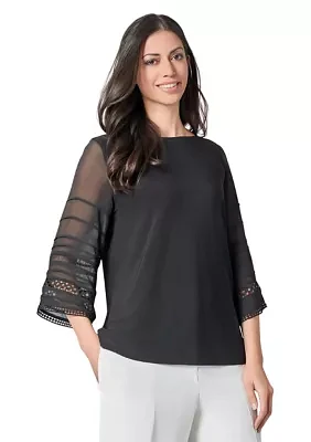 Women's Pleated Bell Sleeve Knit Top
