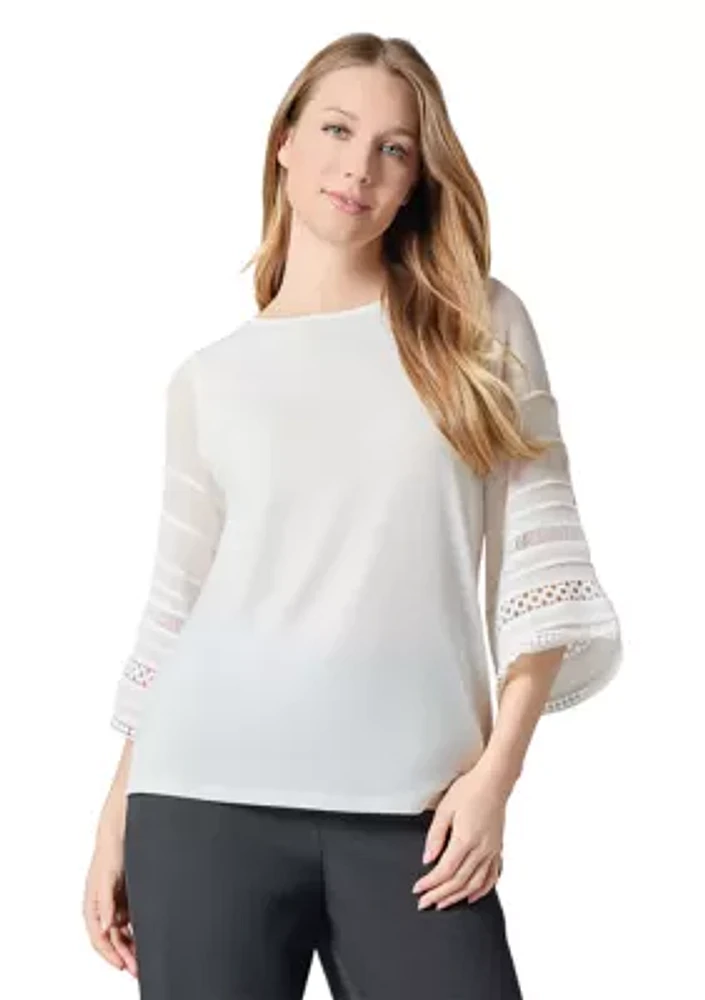 Petite Pleated Bell Sleeve Knit Top