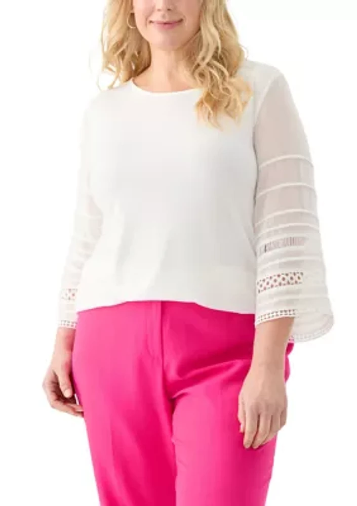 Plus Pleated Bell Sleeve Knit Top