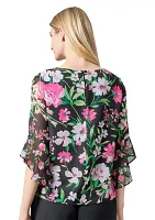 Petite Multi Floral Printed Ruffle Sleeve Blouse