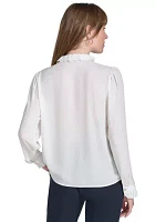Women's Long Sleeve Pintuck Button Front Blouse