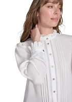 Women's Long Sleeve Pintuck Button Front Blouse