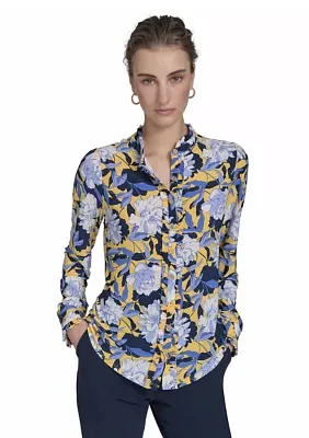 Women's Long Sleeve Floral Button Front Top