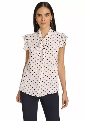 Women's Dot Ruffle Sleeve Bow Blouse