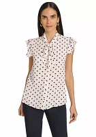 Women's Dot Ruffle Sleeve Bow Blouse