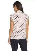 Women's Dot Ruffle Sleeve Bow Blouse