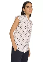 Women's Dot Ruffle Sleeve Bow Blouse