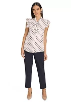 Women's Dot Ruffle Sleeve Bow Blouse