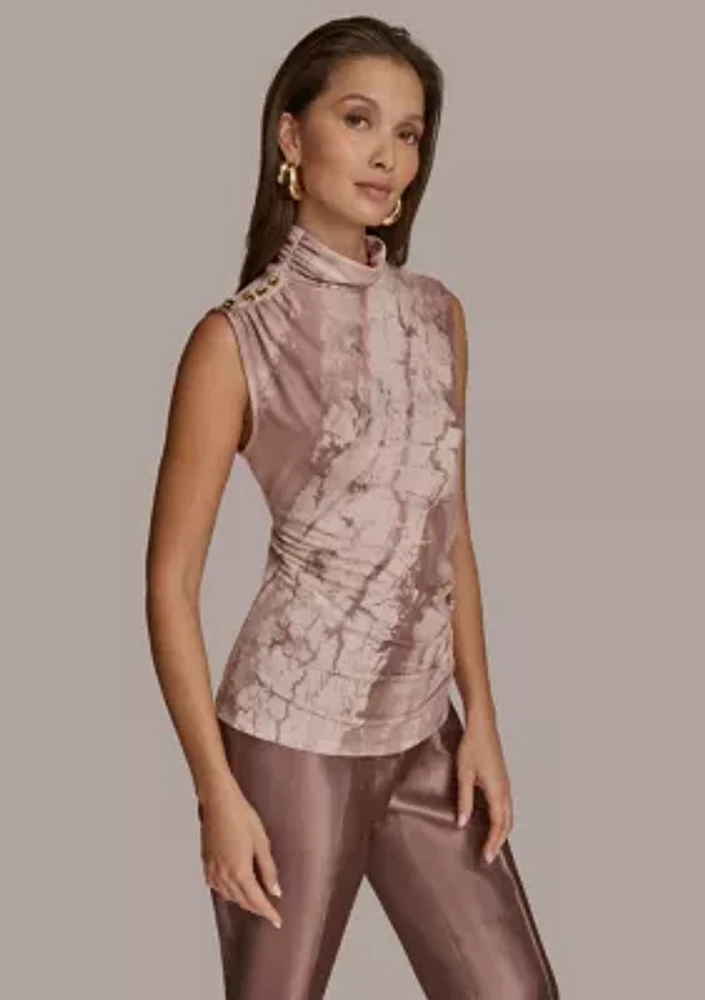 Women's Sleeveless Printed Ruched Top