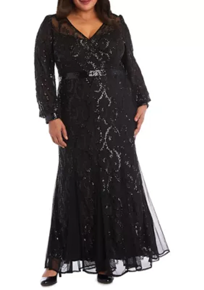 Plus Embellished Blouson Sleeve Wrap Dress