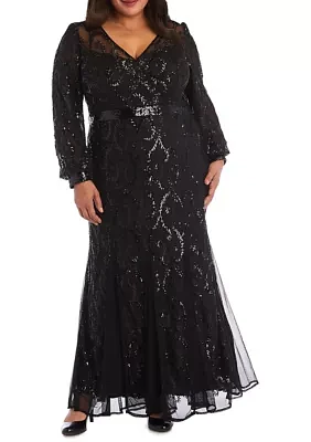Plus Embellished Blouson Sleeve Wrap Dress