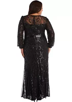 Plus Embellished Blouson Sleeve Wrap Dress