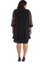 Plus  Shift Dress with Matching Jacket and Metallic Detailing