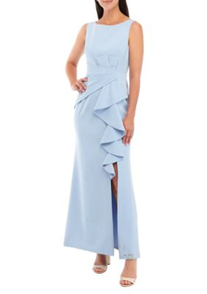 Women's Sleeveless Gown with Ruffle and Gathered Front