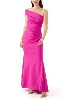 One Shoulder Long Dress with Side Tucks