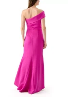 One Shoulder Long Dress with Side Tucks