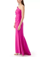 One Shoulder Long Dress with Side Tucks