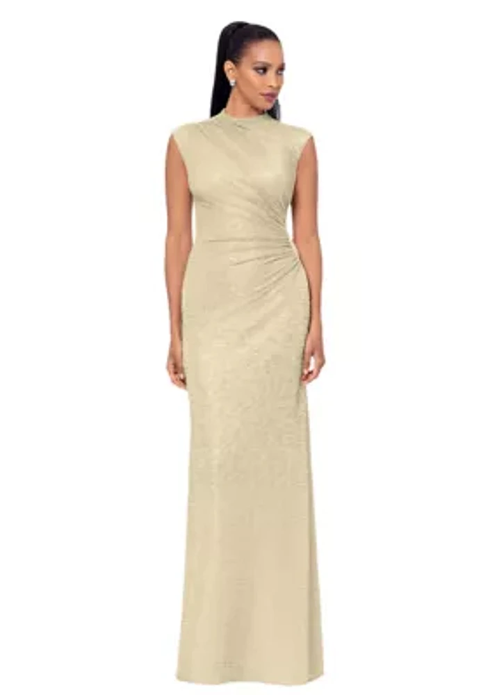 Women's Cap Sleeve High Neck Solid Gown