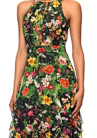 Women's Floral Printed Ruffle Gown