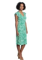 Women's V-Neck Ruffle Sleeve Midi Dress