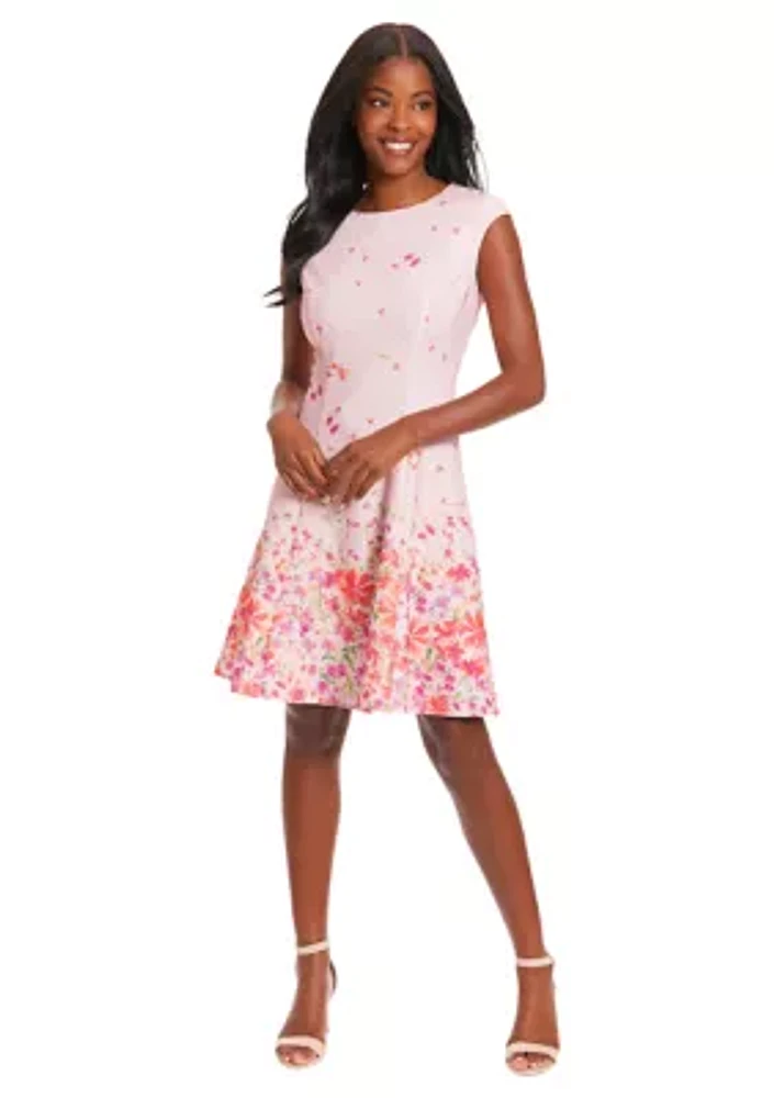 Women's Printed Crepe Scuba Fit and Flare Dress