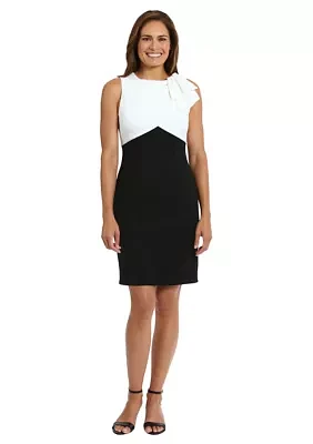 Women's Sleeveless Bow Neck Color Block Sheath Dress