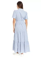 Women's Ruffle Neck Tiered Maxi Dress with Sash