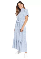 Women's Ruffle Neck Tiered Maxi Dress with Sash