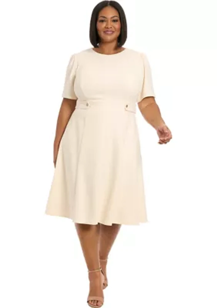 Plus London Times Solid Scuba Crew Dress